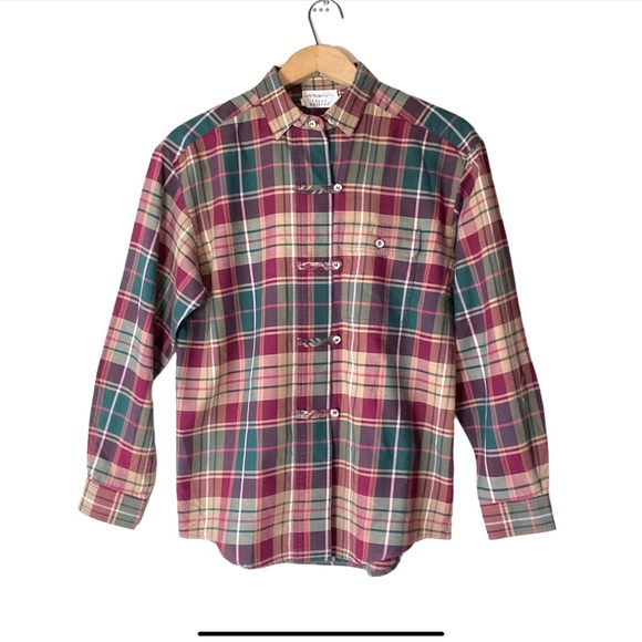 Susan Bristol Vintage Cotton Plaid Button Down Shirt Size 8 - Picture 1 of 7